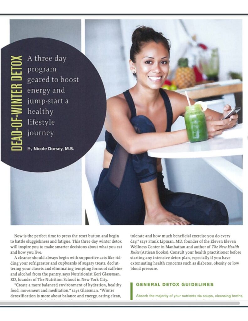 Winter detox article with woman sipping green smoothie